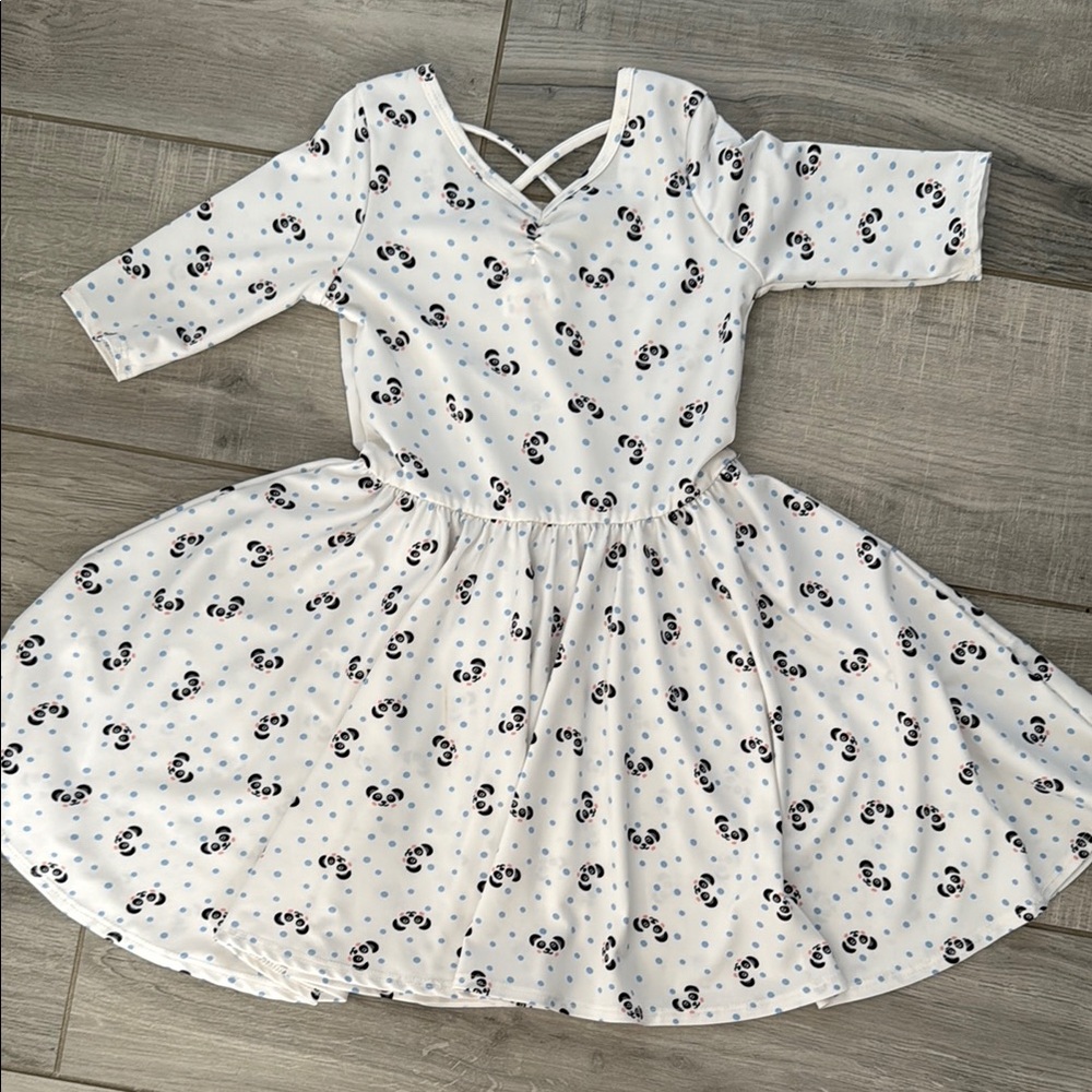 Dot dot smile ballerina Adorable Panda Print Kids Dress - White